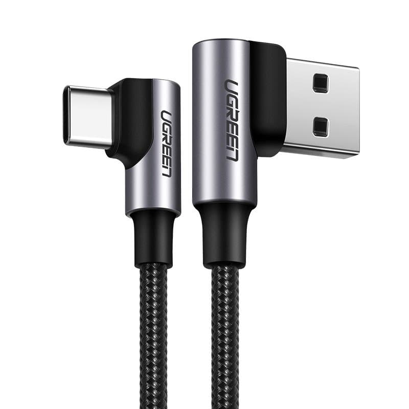 Kątowy kabel przewód w oplocie USB - USB-C Quick Charge 3.0 2m szary