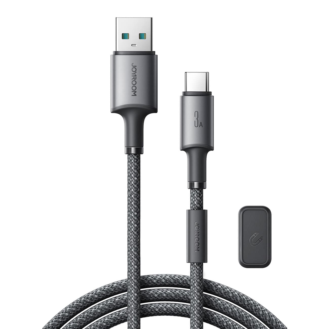 Kabel przewód USB-A - USB-C z organizerem uchwytem magnetycznym 1.2m - szary