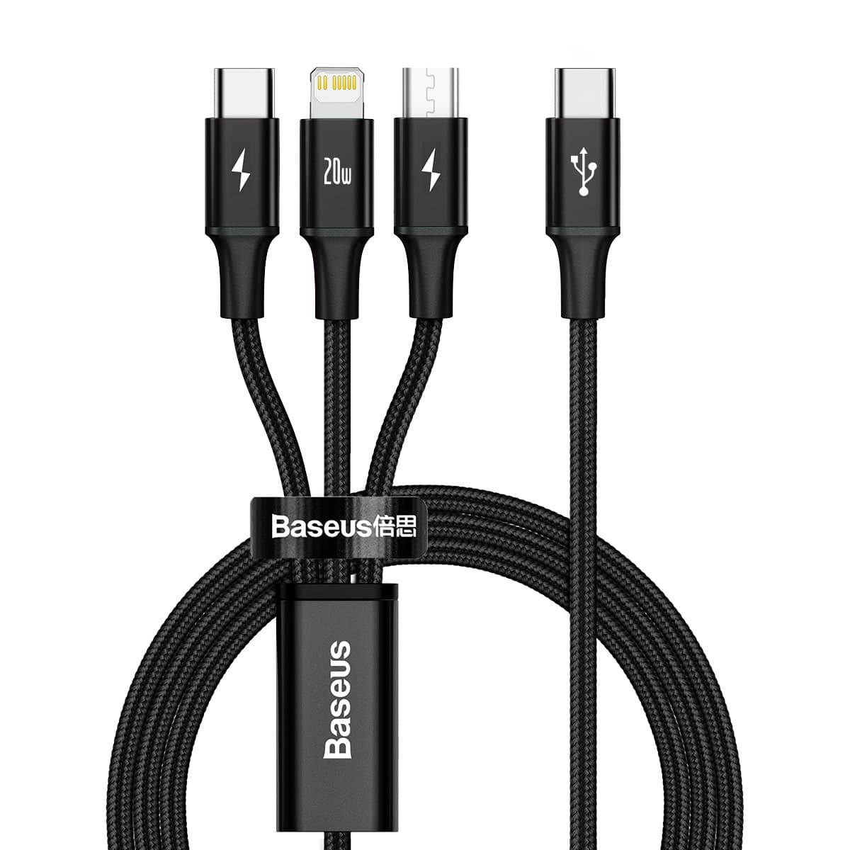 3w1 Kabel przewód USB-C - USB-C / iPhone Lightning / microUSB 20W PD 1.5m - czarny